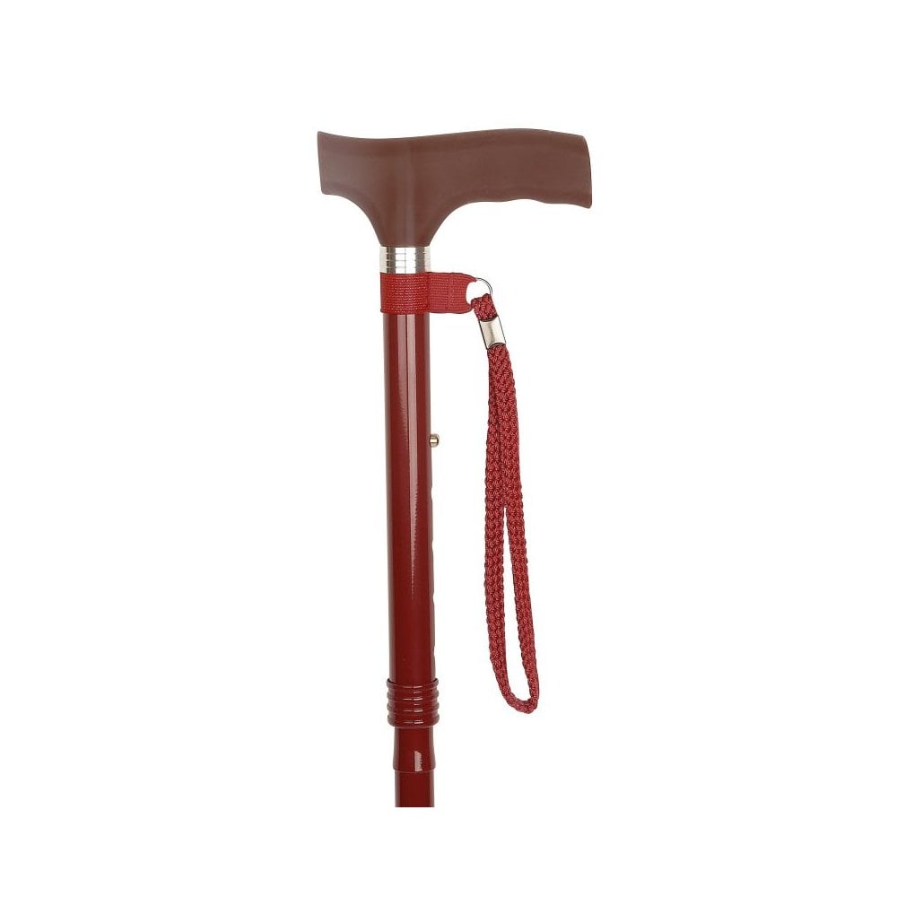 Folding Stick with Silicone Crutch Handle in Burgundy