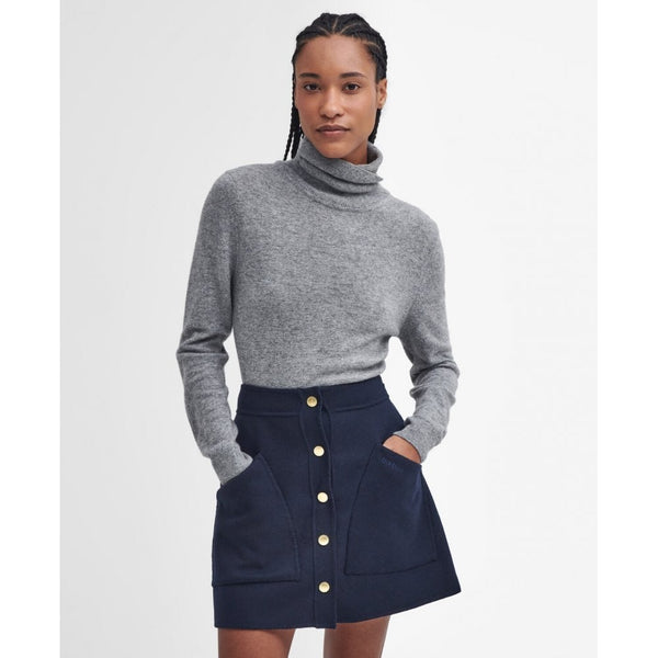 Pendle Roll Collar Knitted Jumper - Grey Marl/Hessian Tartan
