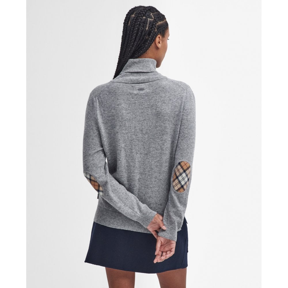 Pendle Roll Collar Knitted Jumper - Grey Marl/Hessian Tartan