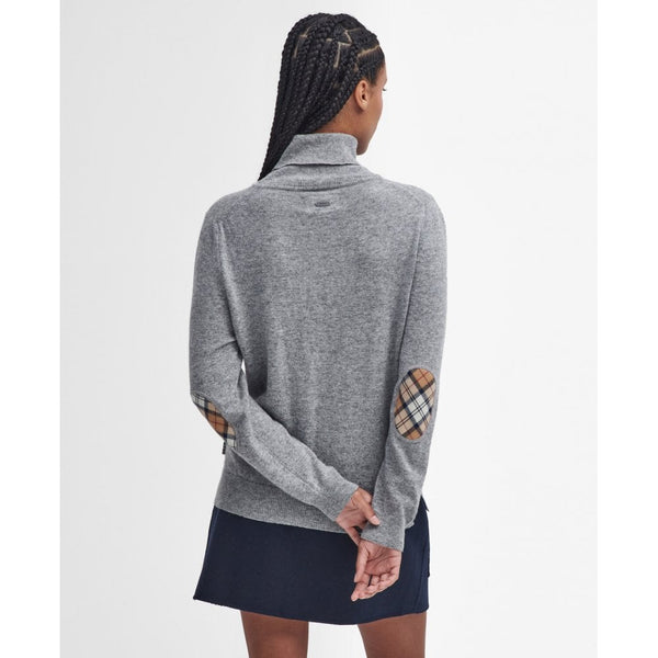 Pendle Roll Collar Knitted Jumper - Grey Marl/Hessian Tartan