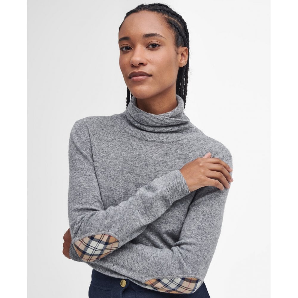 Pendle Roll Collar Knitted Jumper - Grey Marl/Hessian Tartan