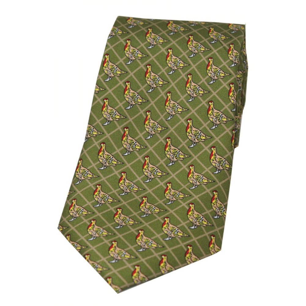 Standing Partridge Silk Tie -Green