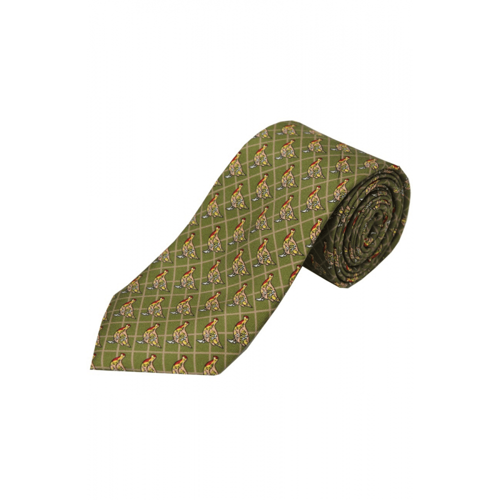 Standing Partridge Silk Tie -Green