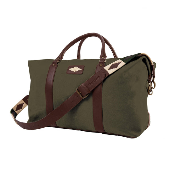 Caballero L Travel Bag - Brown Leather and Forest Canvas