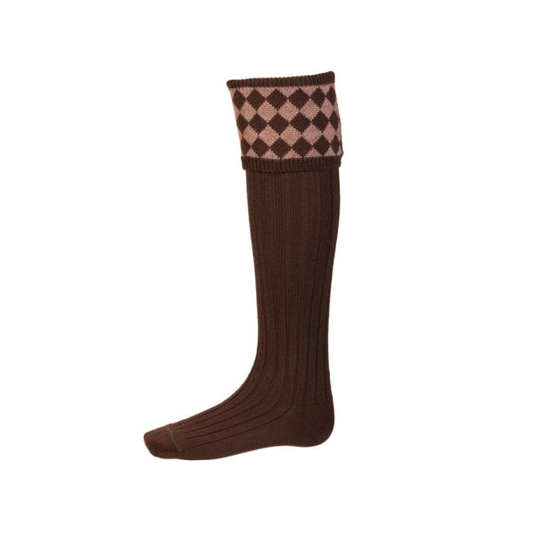 Chessboard Sock + Garter Ties - Walnut/Bison