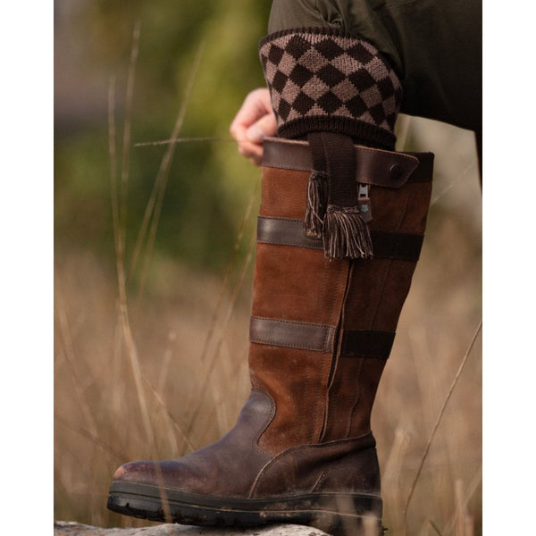 Chessboard Sock + Garter Ties - Walnut/Bison