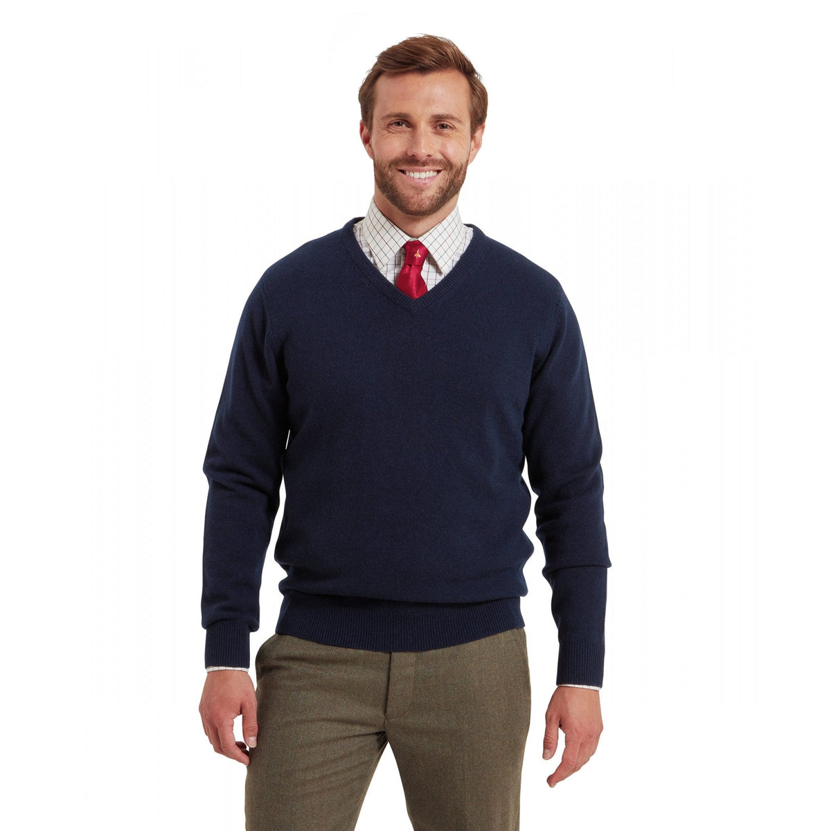 Lewis Lambswool V Neck Jumper - Navy