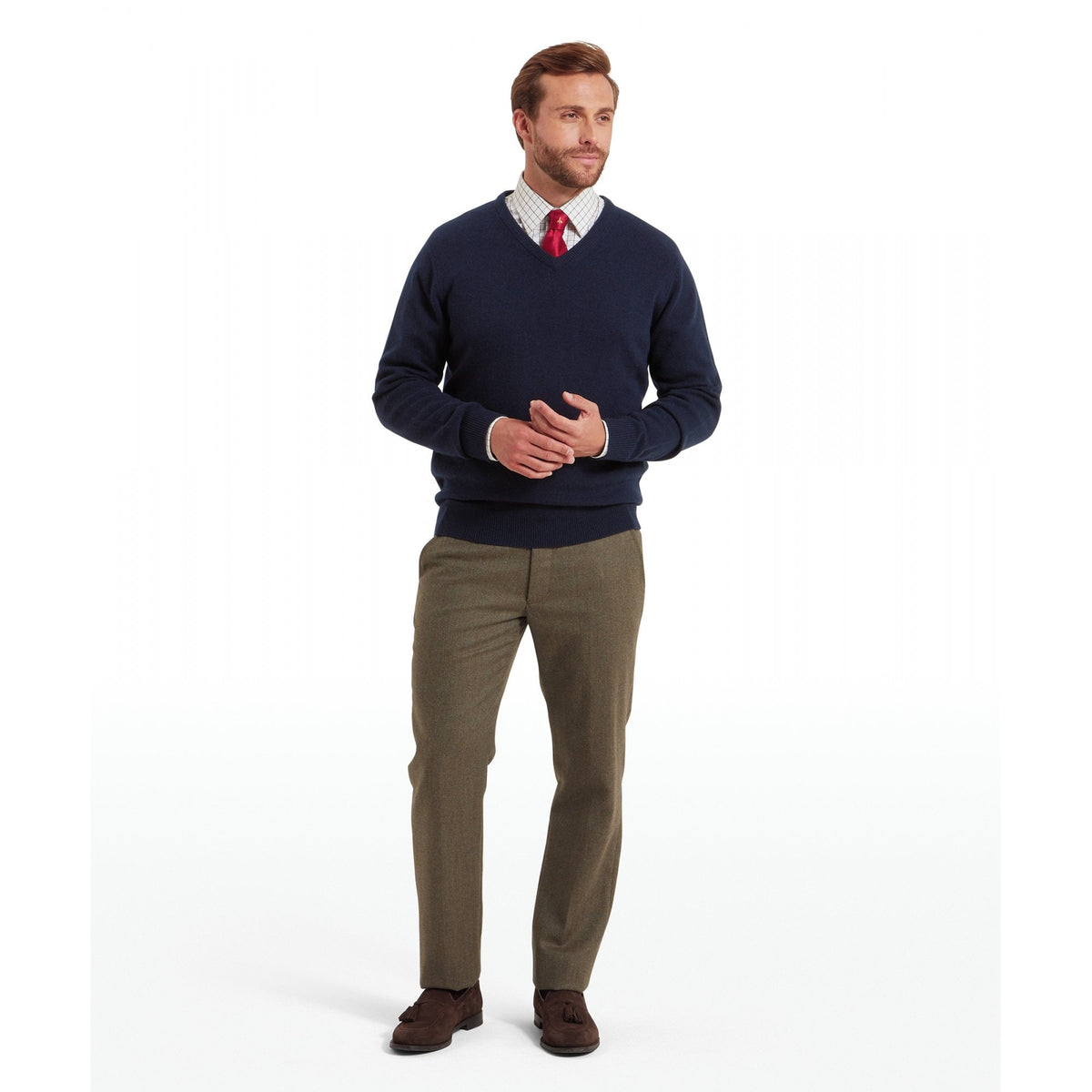 Lewis Lambswool V Neck Jumper - Navy