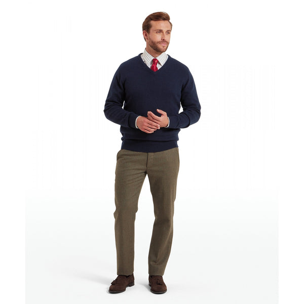 Lewis Lambswool V Neck Jumper - Navy
