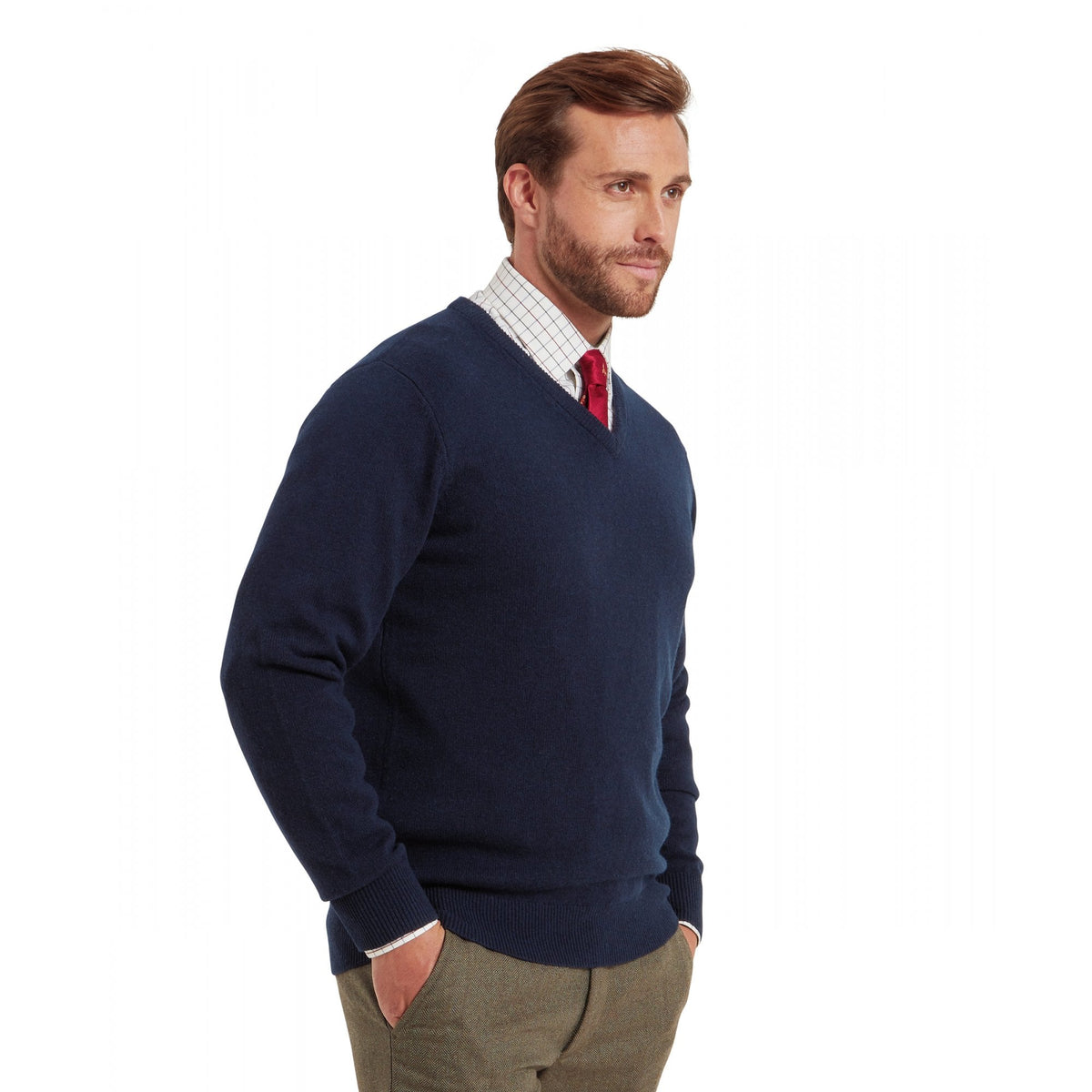 Lewis Lambswool V Neck Jumper - Navy