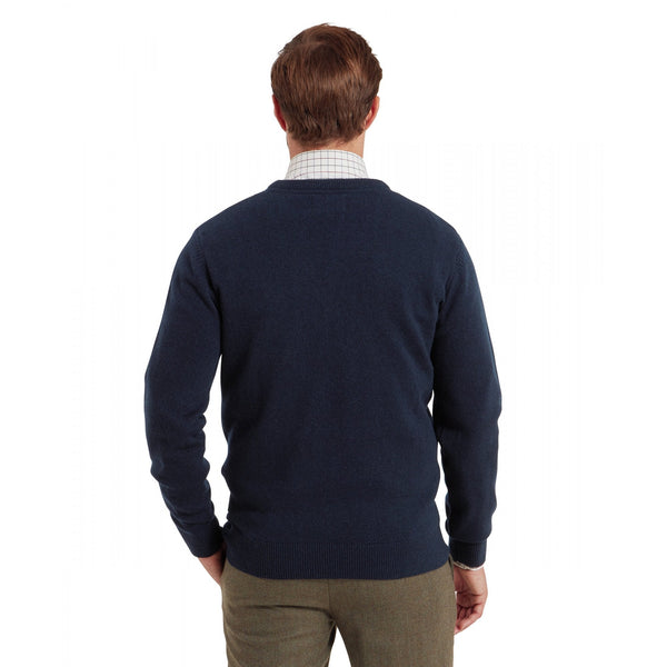 Lewis Lambswool V Neck Jumper - Navy