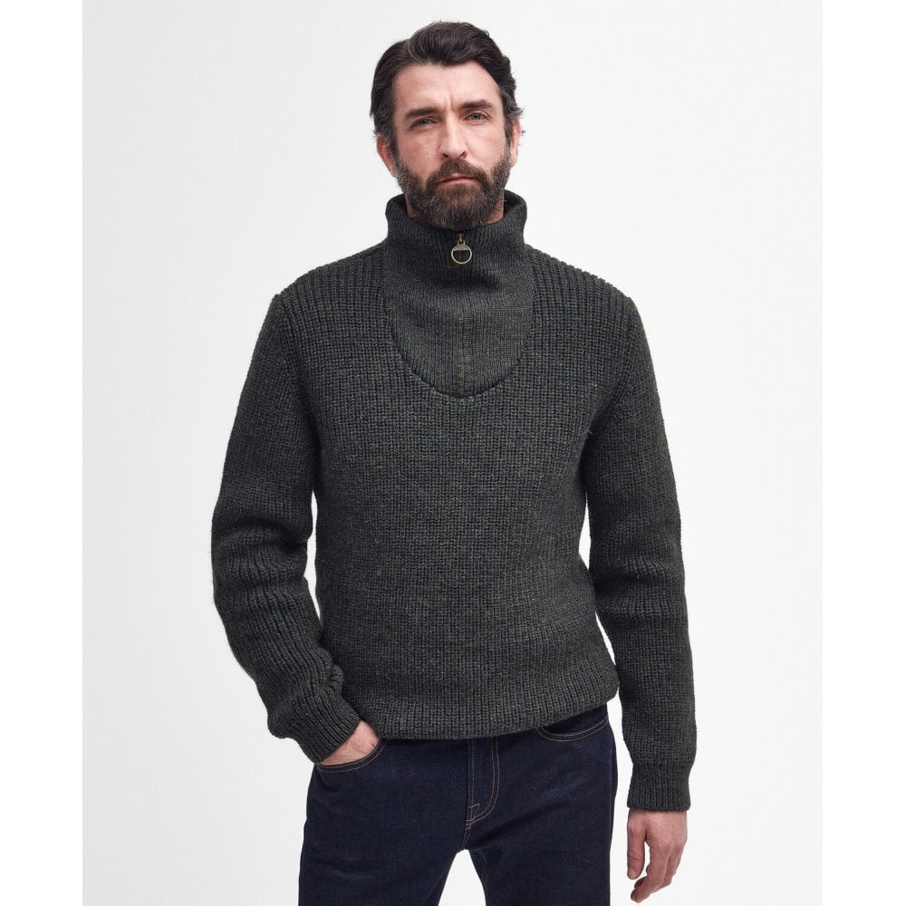 New Tyne Zip Neck Sweater in Olive