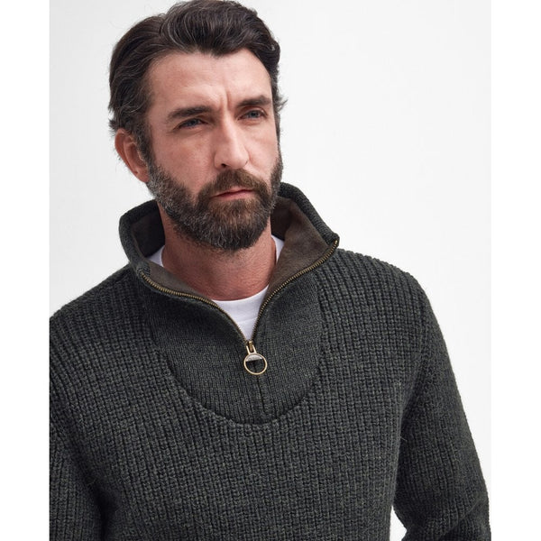 New Tyne Zip Neck Sweater in Olive