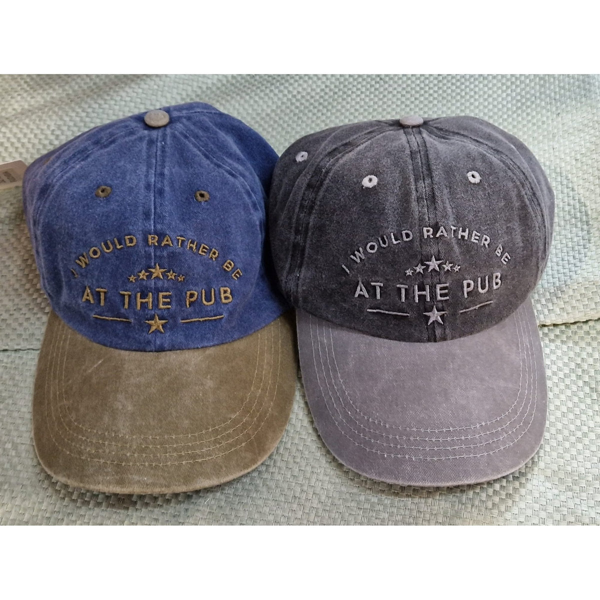 Baseball Caps in Washed Denim with Embroidery "I Would Rather Be At The Pub"