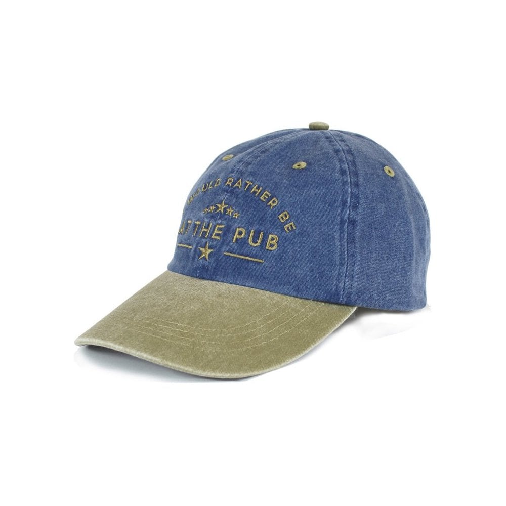 Baseball Caps in Washed Denim with Embroidery "I Would Rather Be At The Pub"