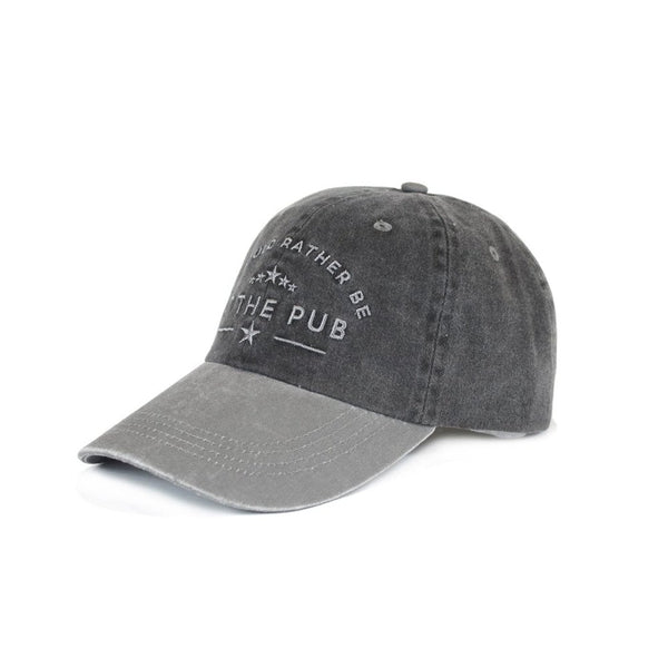 Baseball Caps in Washed Denim with Embroidery "I Would Rather Be At The Pub"