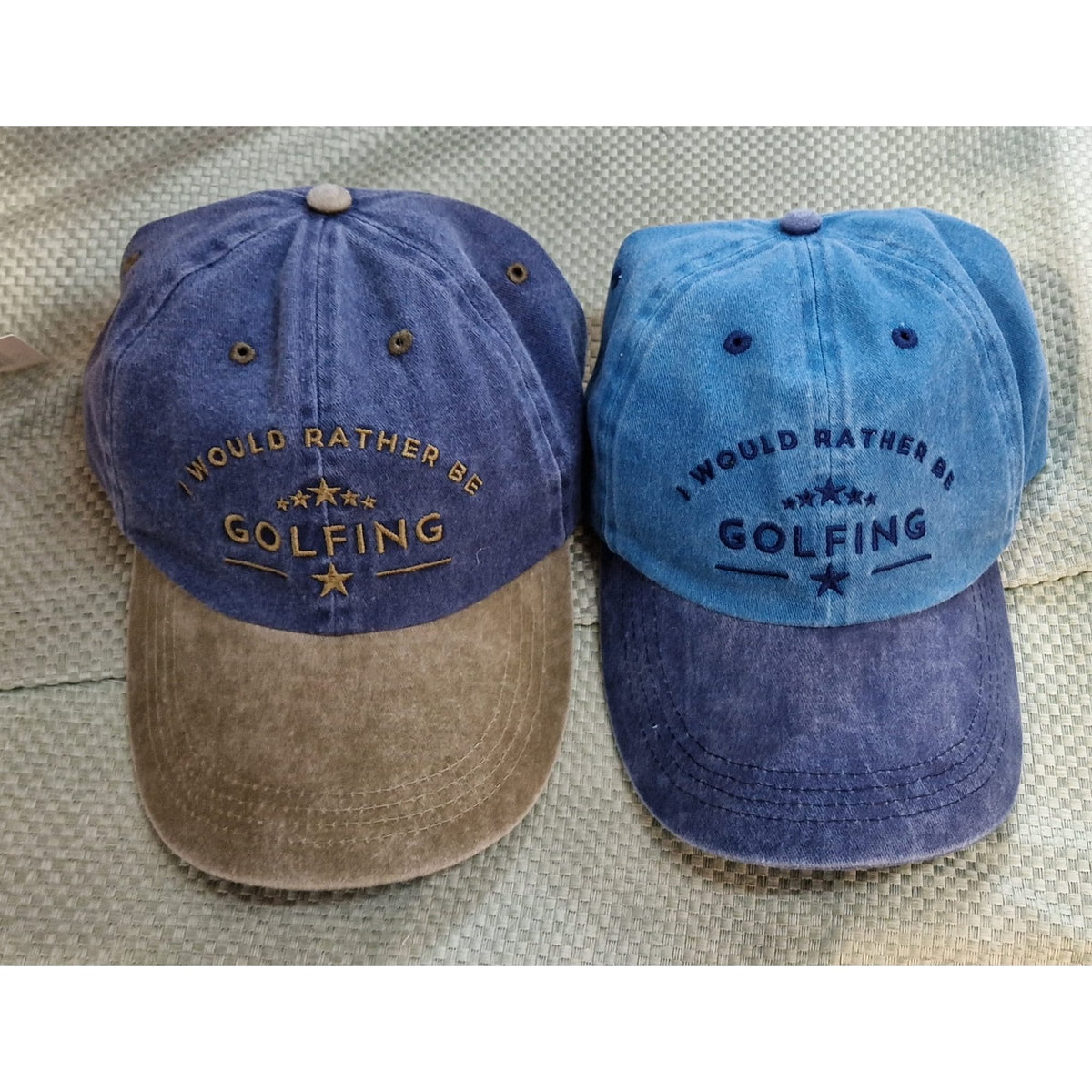 Baseball Caps in Washed Denim with Embroidery "I Would Rather Be Golfing"