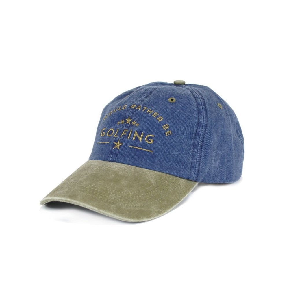 Baseball Caps in Washed Denim with Embroidery "I Would Rather Be Golfing"