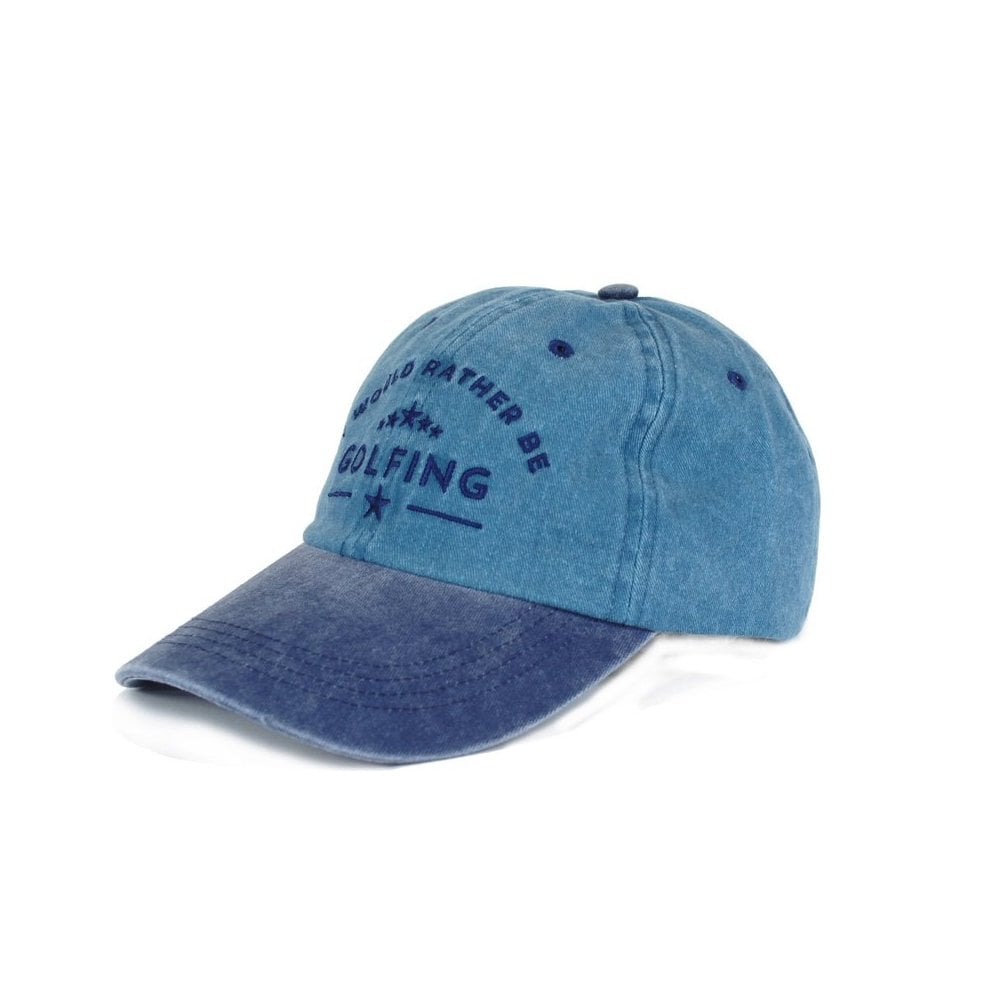 Baseball Caps in Washed Denim with Embroidery "I Would Rather Be Golfing"