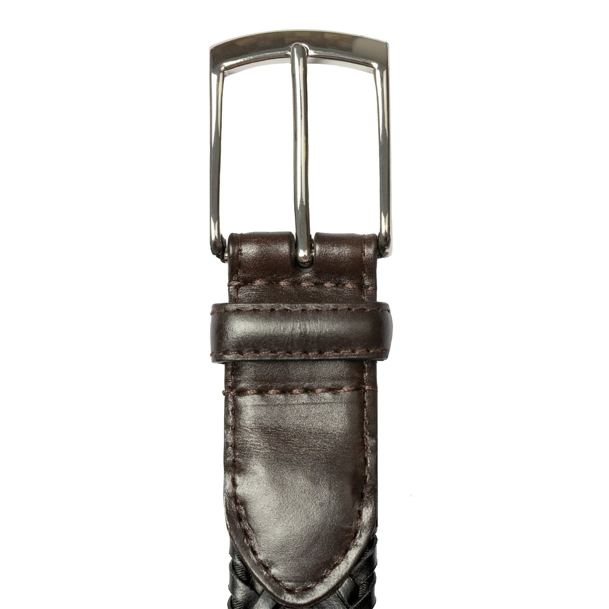 Men's Woven Leather Belt with Satin Nickel Buckle - Black/Brown