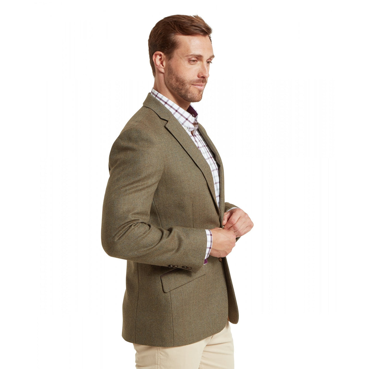 St Andrews Tweed Sports Jacket - Loden Green Herringbone Tweed