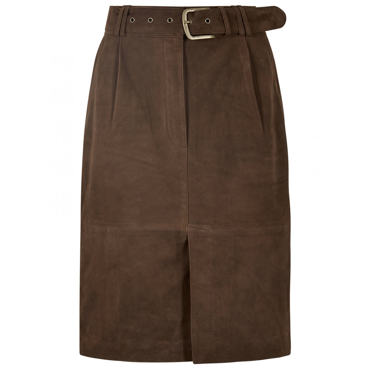 Sullivan Knee-length belted suede skirt - Walnut