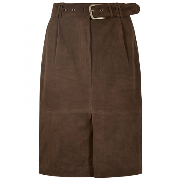 Sullivan Knee-length belted suede skirt - Walnut