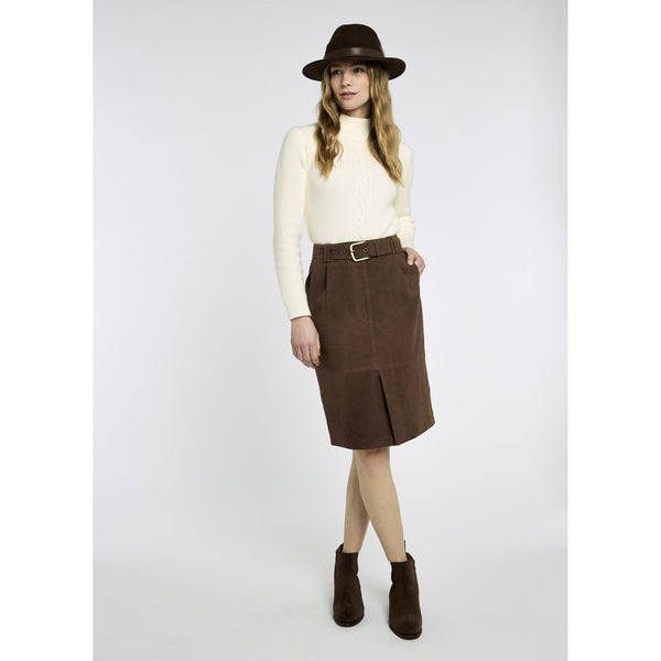 Sullivan Knee-length belted suede skirt - Walnut