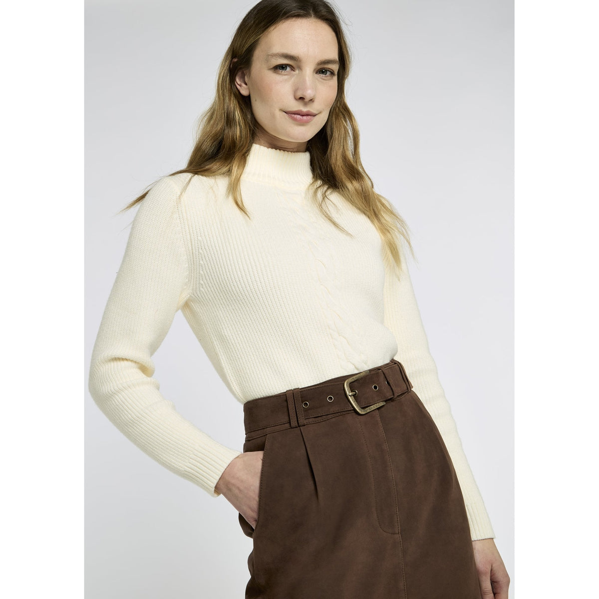 Sullivan Knee-length belted suede skirt - Walnut