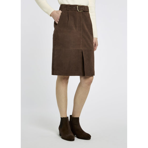 Sullivan Knee-length belted suede skirt - Walnut