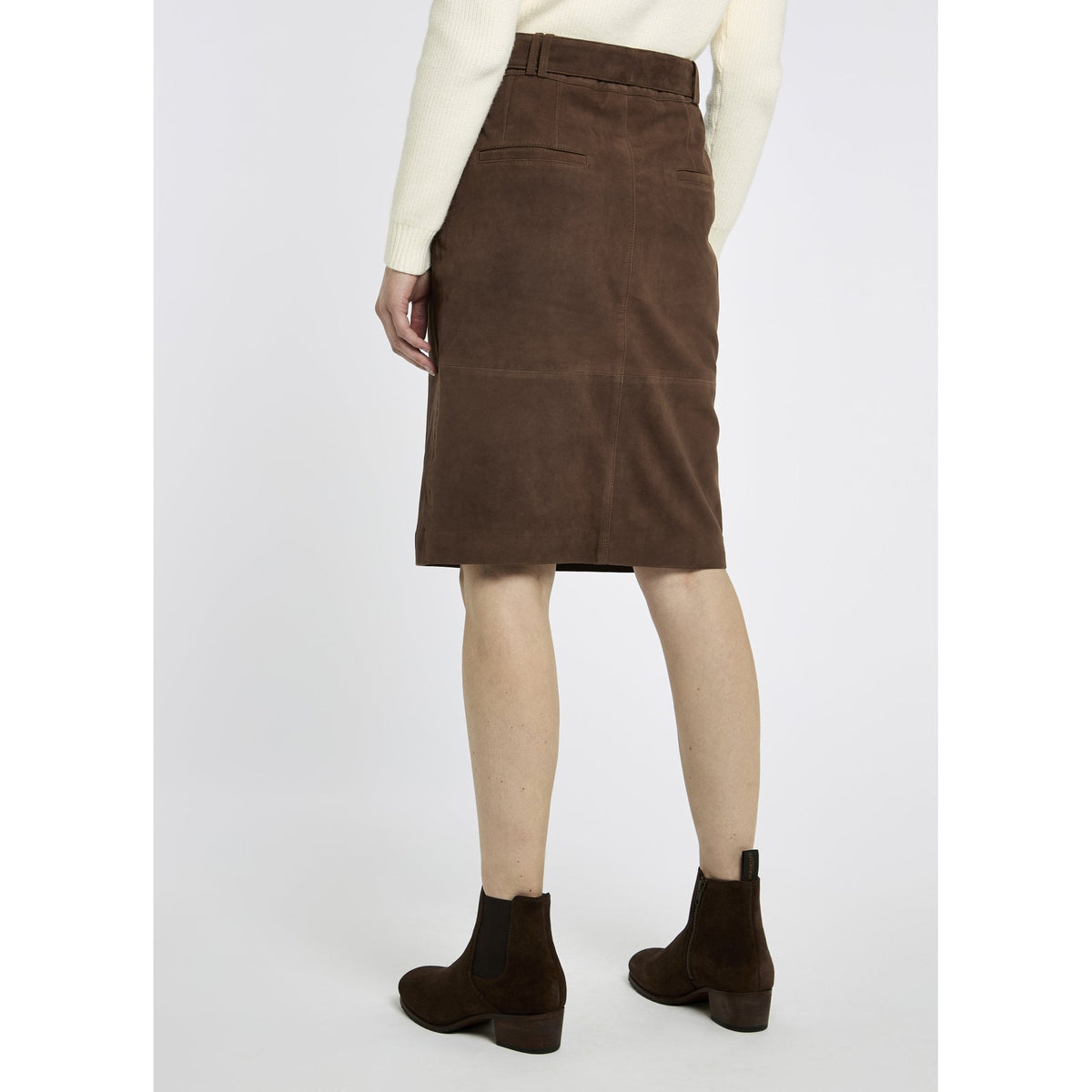 Sullivan Knee-length belted suede skirt - Walnut