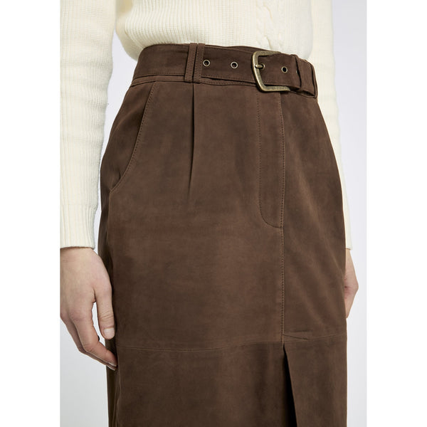 Sullivan Knee-length belted suede skirt - Walnut