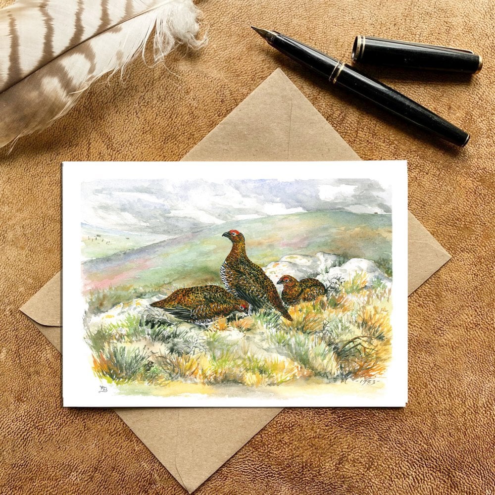 Three Red Grouse on the Moor Card