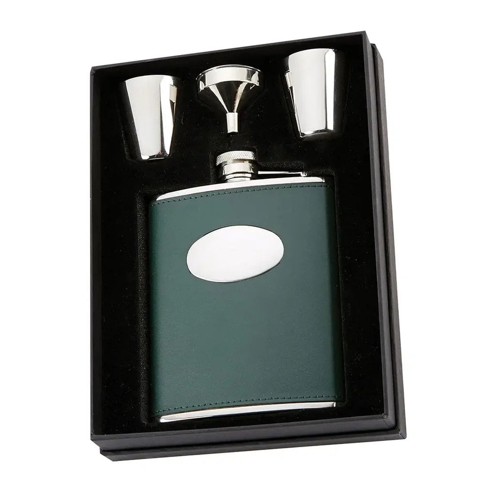 Leather 6oz Hip Flask Presentation Set