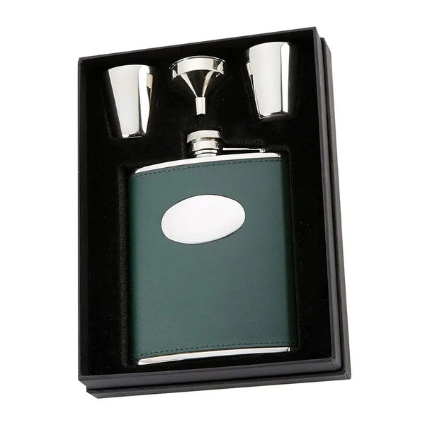 Leather 6oz Hip Flask Presentation Set