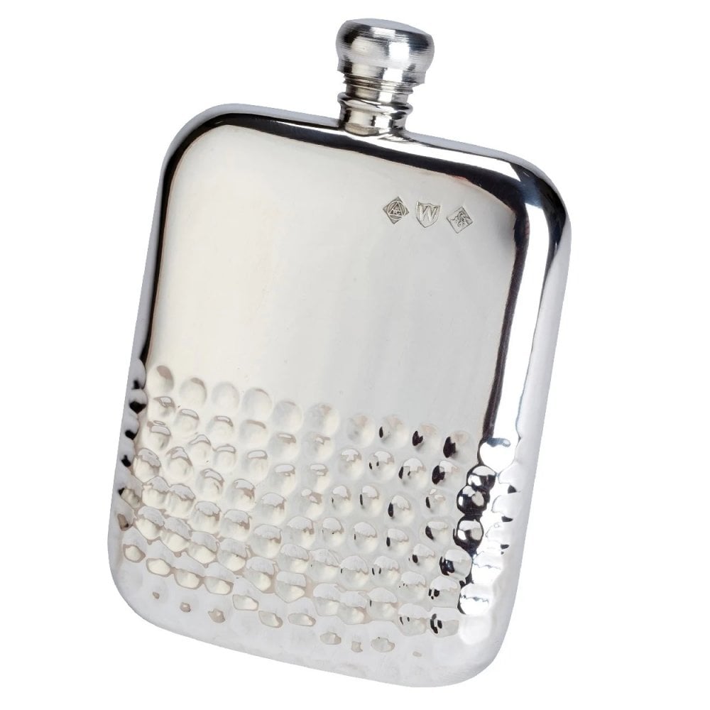 6oz Half Hammered Kidney Pewter Flask