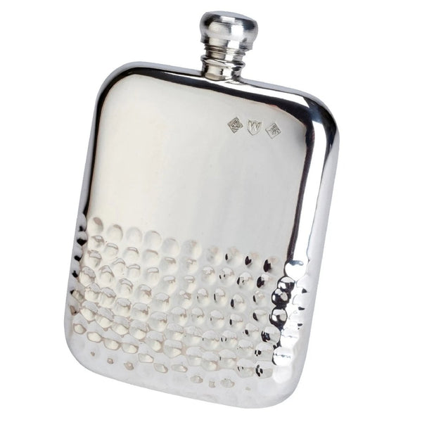 6oz Half Hammered Kidney Pewter Flask