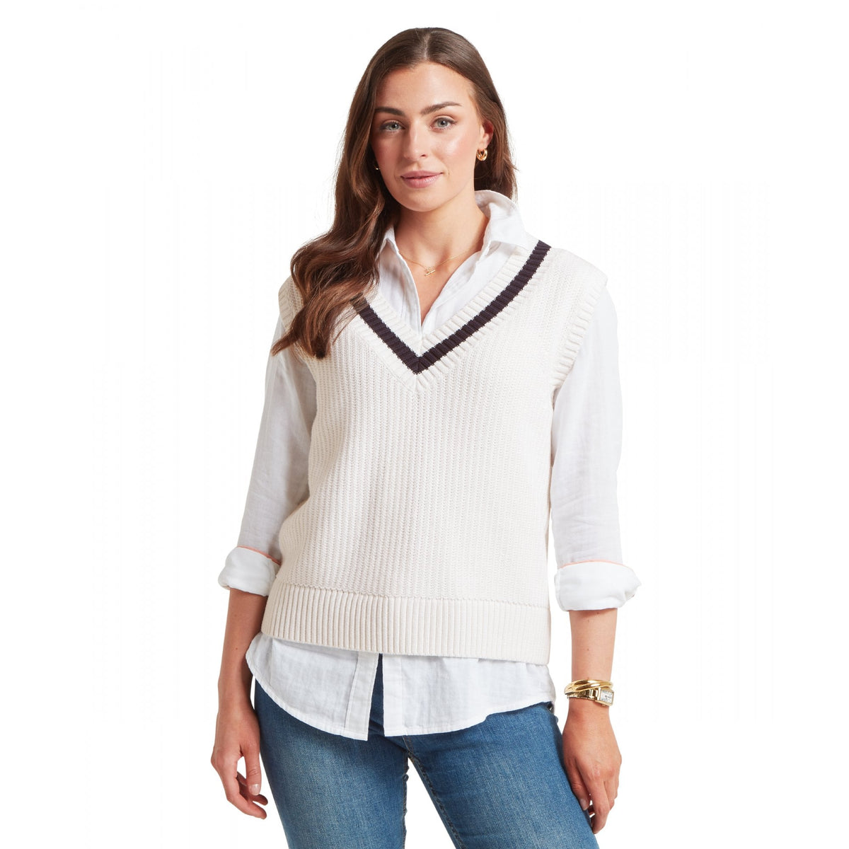 Hambledon Vest - Soft White/Navy