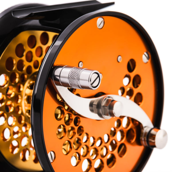 Classic Ported Plate Fly Reels in Fall Orange