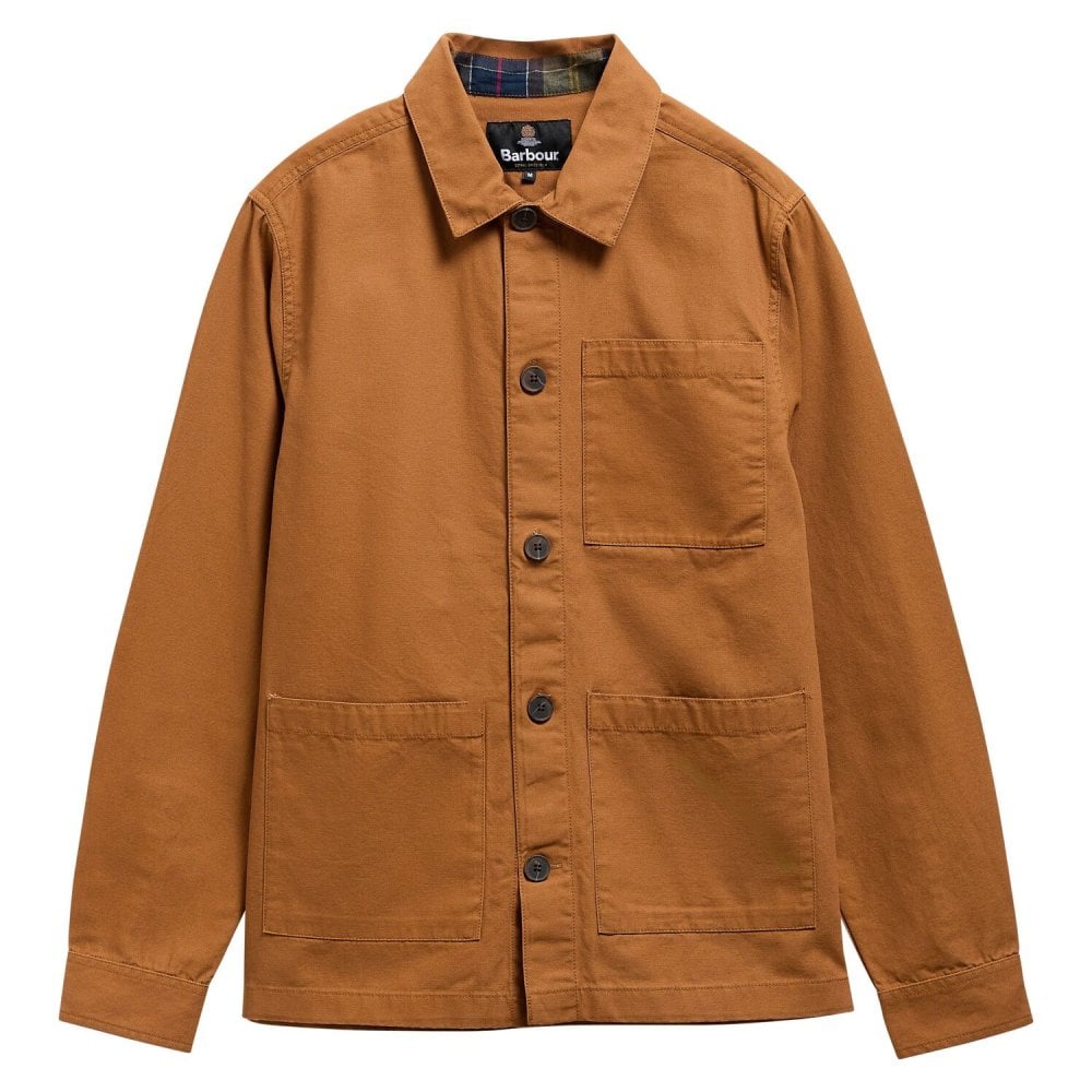 Tartan Trimmed Washed Overshirt - Cinammon