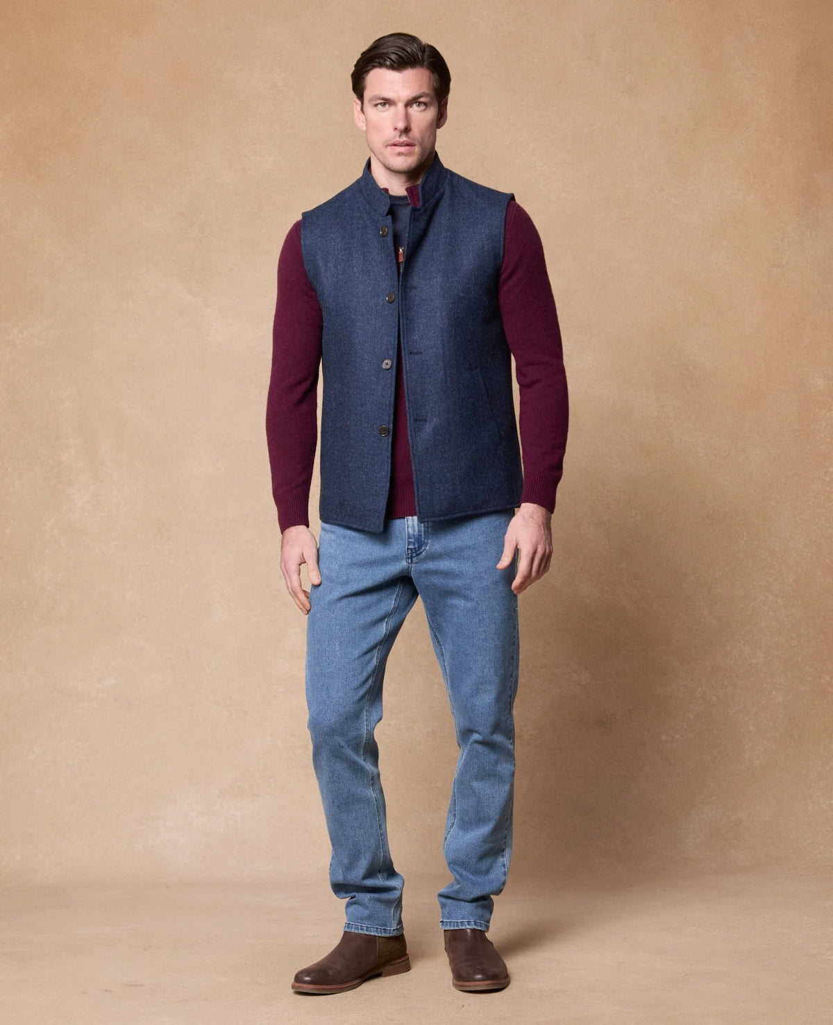 Cavan Tweed Gilet in Navy Twill