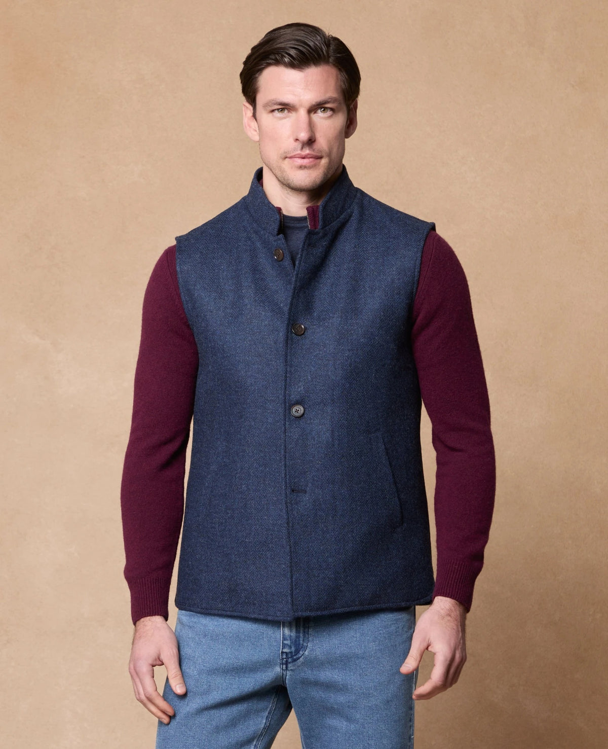 Cavan Tweed Gilet in Navy Twill